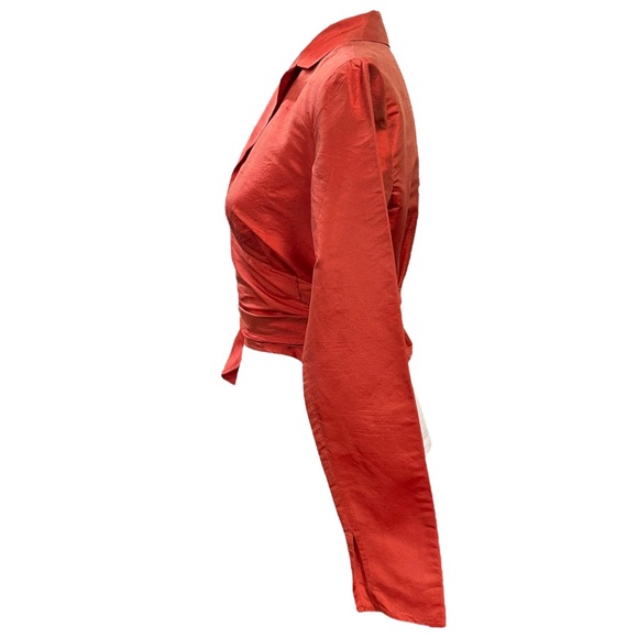 MODA INTERNATIONAL Raw Silk Wrap Top Cropped Burnt Orange Size Small - Picture 6 of 9